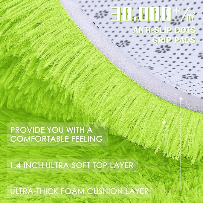 OLANLY Area Rugs for Living Room Bedroom, Machine Washable 4x5.9 ft Soft Fluffy Shaggy Bedside Rug, Indoor Floor Carpet for Kids Girls and Boys, Dorms, Nursery Rooms, Home Decor Aesthetic, Lime Green