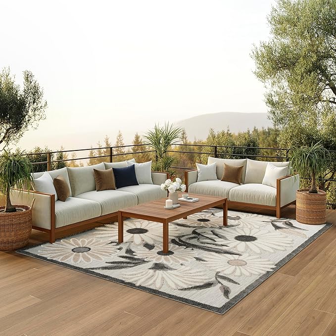 Nourison Home Aloha Beige 7'10" x 10'6" Area Rug - Easy Clean, Non Shedding, Bed Room, Living Room, Dining Room, Kitchen (8' x 11')