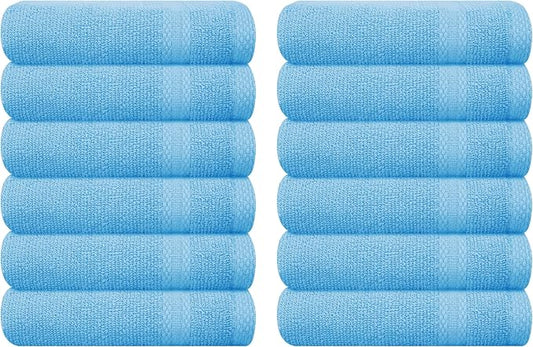 GLAMBURG Ultra Soft 12-Piece Washcloths Set 13x13-100% Ringspun Cotton - Durable & Highly Absorbent Face Towels - Ideal for use in Bathroom, Kitchen, Gym, Spa & General Cleaning - Sky Blue