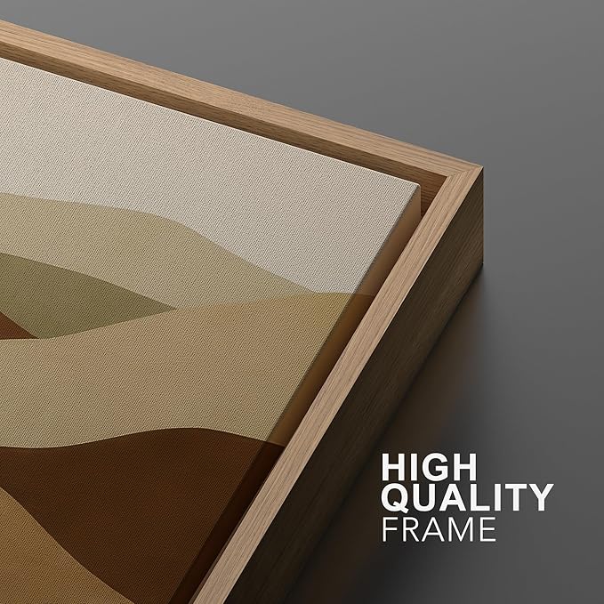 MUDECOR Framed Canvas Print Wall Art Layered Desert Hills Abstract Landscape Illustrations Fine Art Mid-Century Modern Multicolor for Living Room, Bedroom, Office - 24"x36" NATURAL
