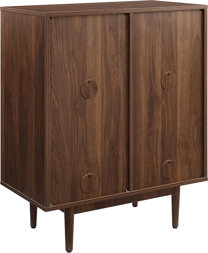 Crosley Furniture Liam Vinyl Record Storage 4 Cube Media Stand for Turntables, Mid-Century Modern Bookshelf, Walnut