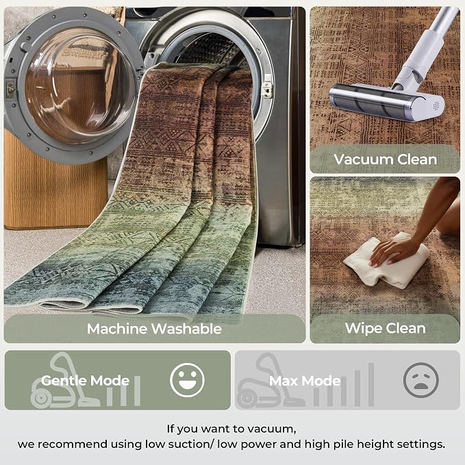 Kokia Abstract Area Rugs 9x12 Bedroom Washable Decor Low Pile Non-Slip Non-Shedding Indoor Carpet Foldable Stain Resistant Floor Mat Living Room Dining Room, Warm Brown and Dark Sage Green