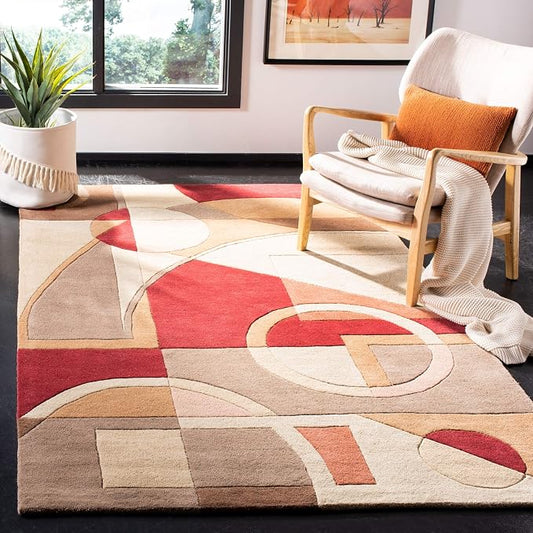SAFAVIEH Rodeo Drive Collection Area Rug - 8' x 11', Beige & Multi, Handmade Mid-Century Modern Abstract Wool, Ideal for High Traffic Areas in Living Room, Bedroom (RD845A)