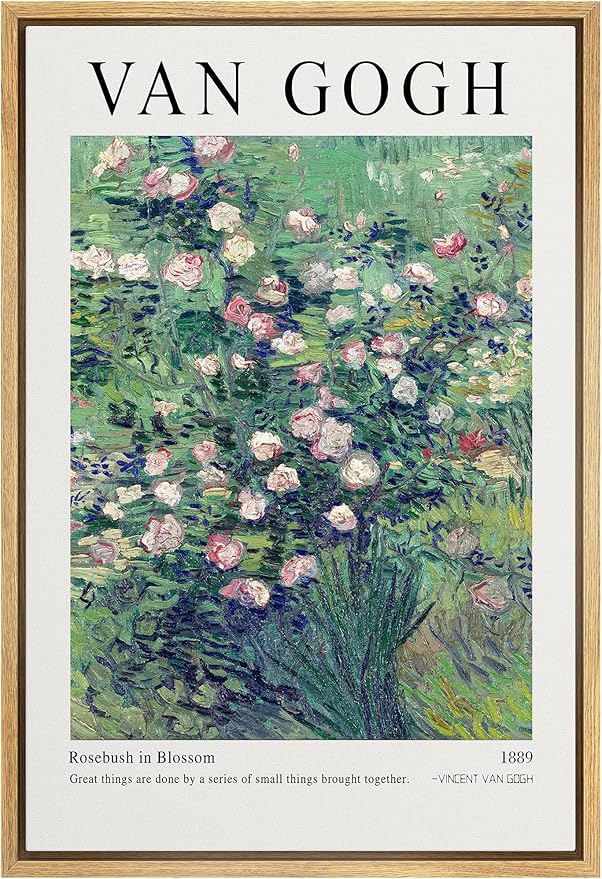 SIGNLEADER Framed Canvas Print Wall Art Rosebush in Blossom Van Gogh Botanical Brushstroke Illustrations Fine Art Traditional Colorful Multicolor for Living Room, Bedroom, Office - 24"x36" Natural