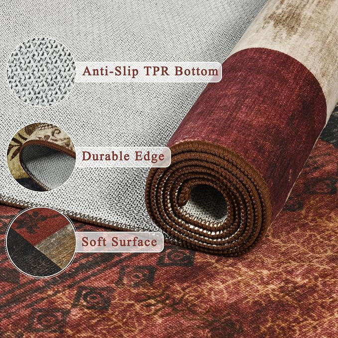 Tepook Modern Area Rugs for Living Room, 9x12 Washable Large Rug for Bedroom, Geometric Patchwork Rugs Indoor Non-Slip Throw Carpets for Dining Room Office Farmhouse Home Decor, Multi