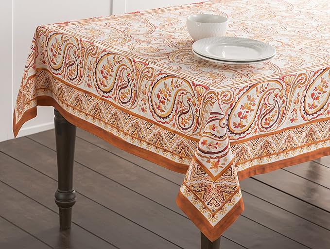 Maison d' Hermine Table Cloth Rectangle Table 100% Cotton 70 x 120 Inches Fall Tablecloth Reusable Everyday Use for Thanksgiving Christmas Decorations Dining Farmhouse Party (Palatial Paisley)
