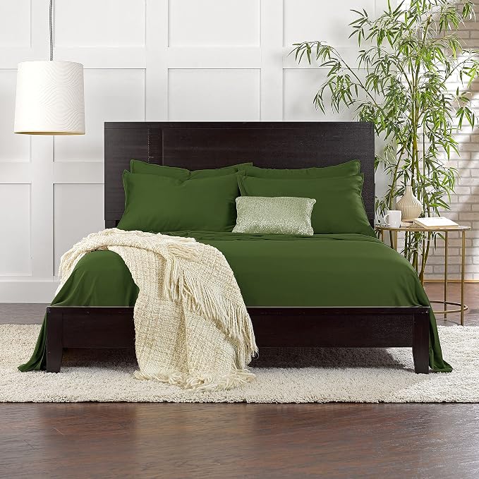 Pure Bamboo King Sheets, Genuine 100% Organic Viscose Derived from Bamboo Bed Sheet Set, Luxuriously Soft & Cooling, Double Stitching, 2 Year Quality Promise (King, Pesto)