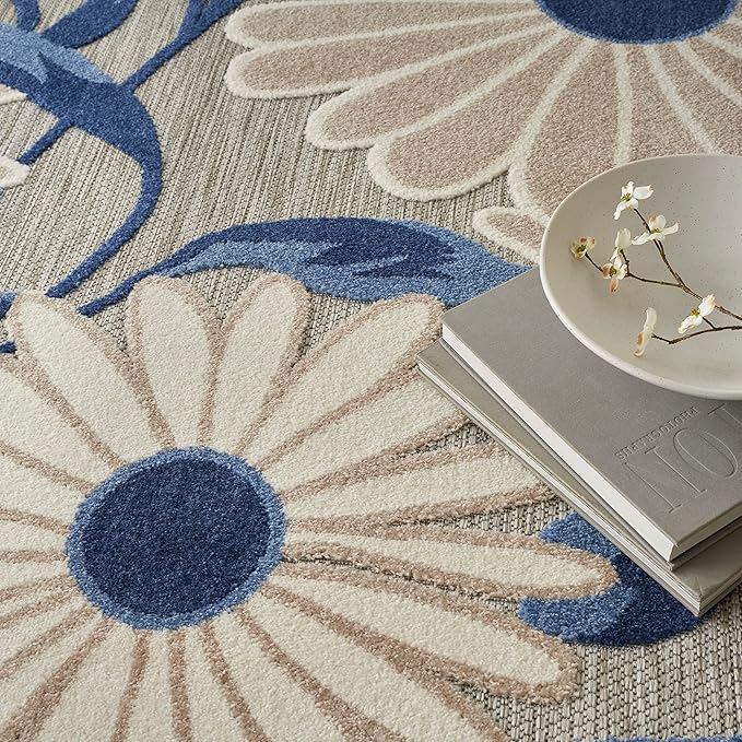 Nourison Home Aloha Blue Grey 5'3" x 7'5" Area Rug - Easy Clean, Non Shedding, Bed Room, Living Room, Dining Room, Kitchen (5' x 8')