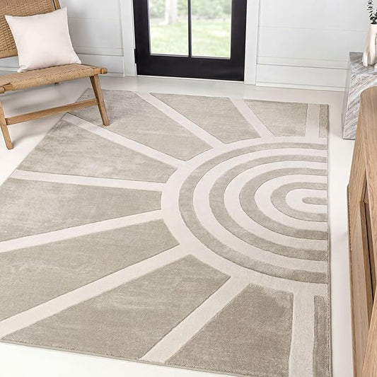 JONATHAN Y Sun Two-Tone High-Low Indoor Area Rug 4X6 Beige/Cream, Aelius MidCentury Scandinavian Abstract for Living Room, Bedroom, Kitchen, Easy-Cleaning, Pet-Friendly, Non-Shedding SND101A-4