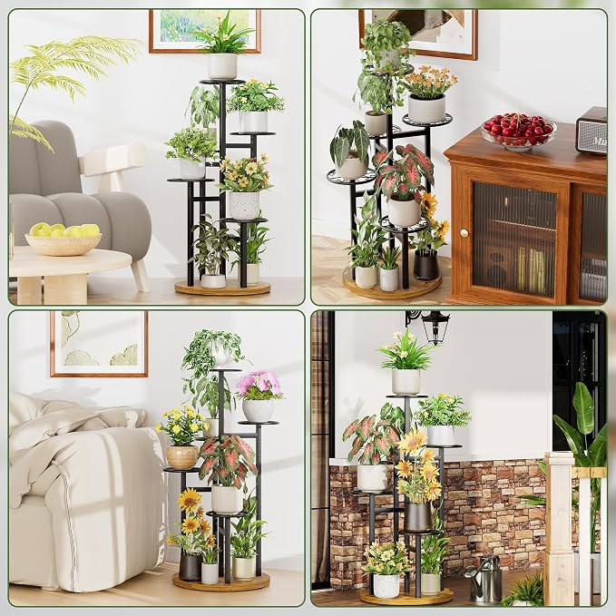 Metal Black Plant Stand Indoor Outdoor,5 Tier Tall Flower Pot Holder Potted Display Rack Shelf, Heavy Duty Plant Shelf for Patio Garden Balcony Living Room Bedroom - BlackS