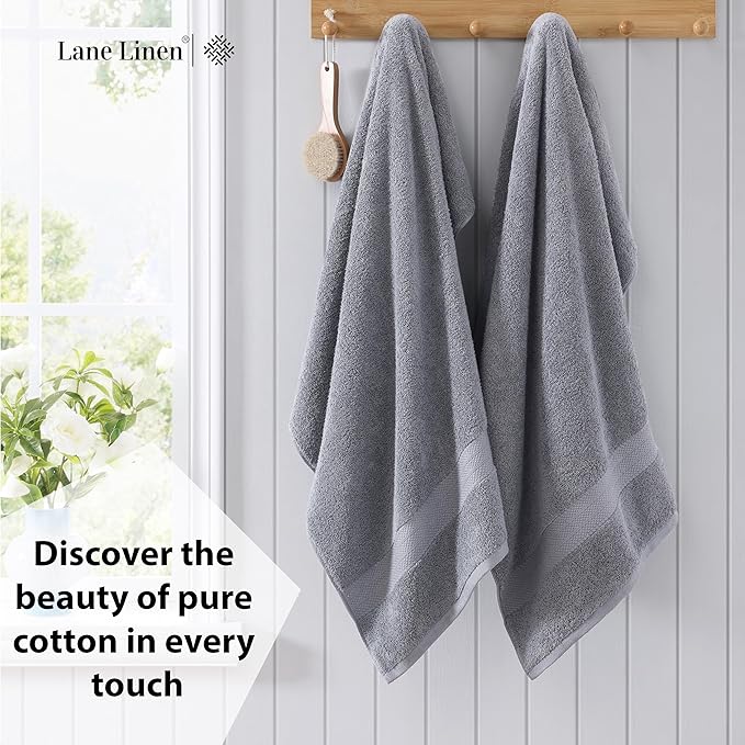LANE LINEN 100% Ring Spun Cotton Towels for Bathroom Set of 4 (28"x54") - Large Turkish Bath Towel Sets - Durable, Quick Dry, Soft & Highly Absorbent Towels Set - Fade Resistant - Space Grey