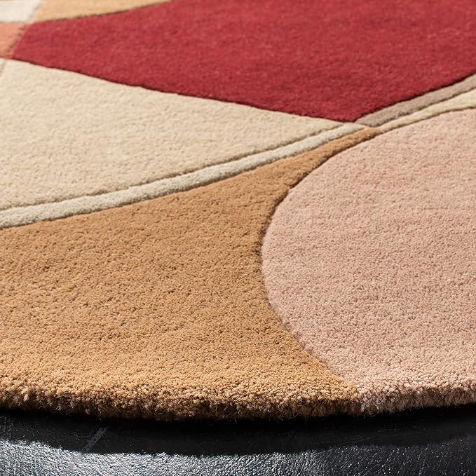 SAFAVIEH Rodeo Drive Collection 4' Round Beige/Multi RD845A Handmade Mid-Century Modern Abstract Premium Wool Entryway Foyer Living Room Bedroom Kitchen Area Rug
