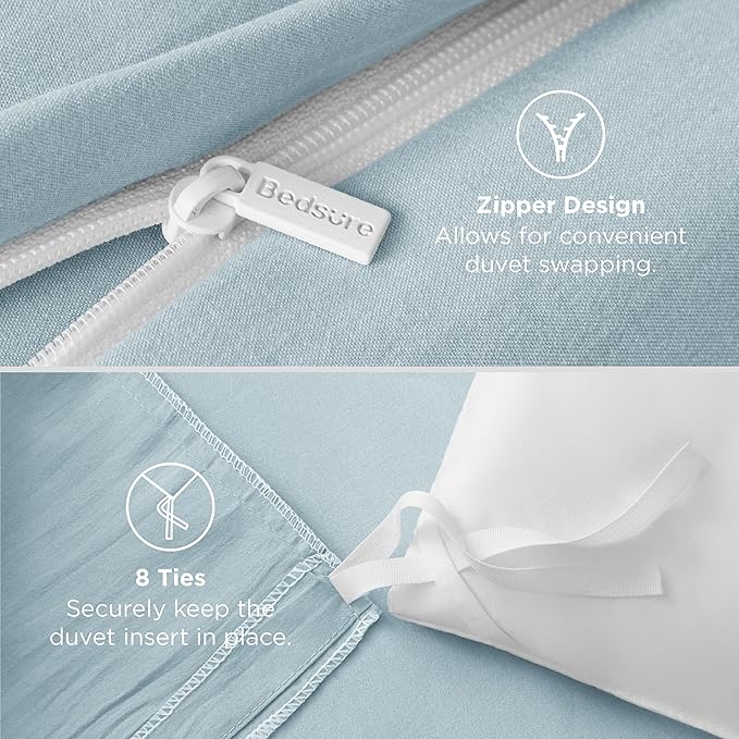 Bedsure Baby Blue Duvet Cover Queen Size - 3 Pieces Prewashed Cotton-Like Polyester Extra Soft Bedding Set, Includes 1 Duvet Cover 90x90 Inches with Zipper Closure & 2 Pillow Shams, No Comforter