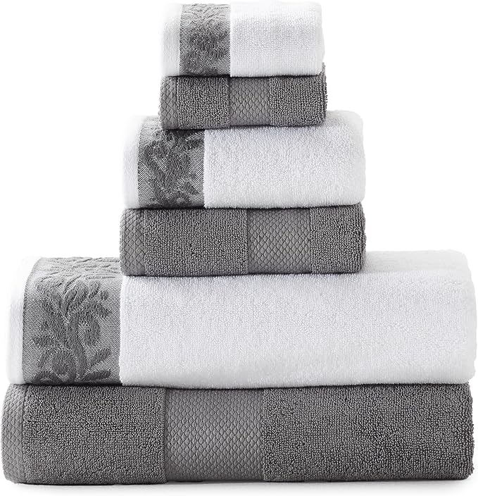 Modern Threads 600 GSM 6-Piece Towel Set with Filgree Jacquard Border Charcoal