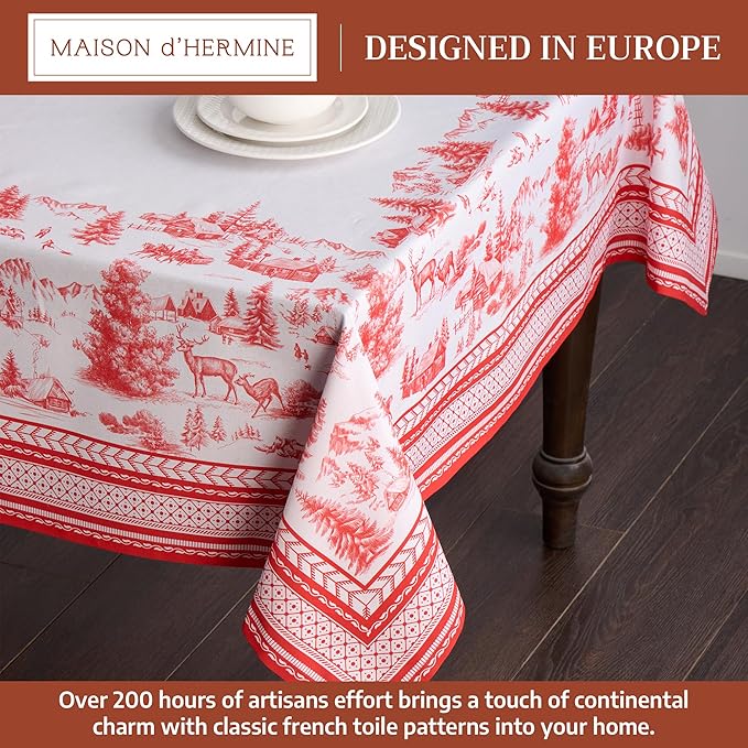 Maison d' Hermine Table Cloth Rectangle Table 100% Cotton 70 x 120 Inches Fall Tablecloth Reusable Everyday Use for Thanksgiving Christmas Decorations Dining Farmhouse Party (Winter Jouy)