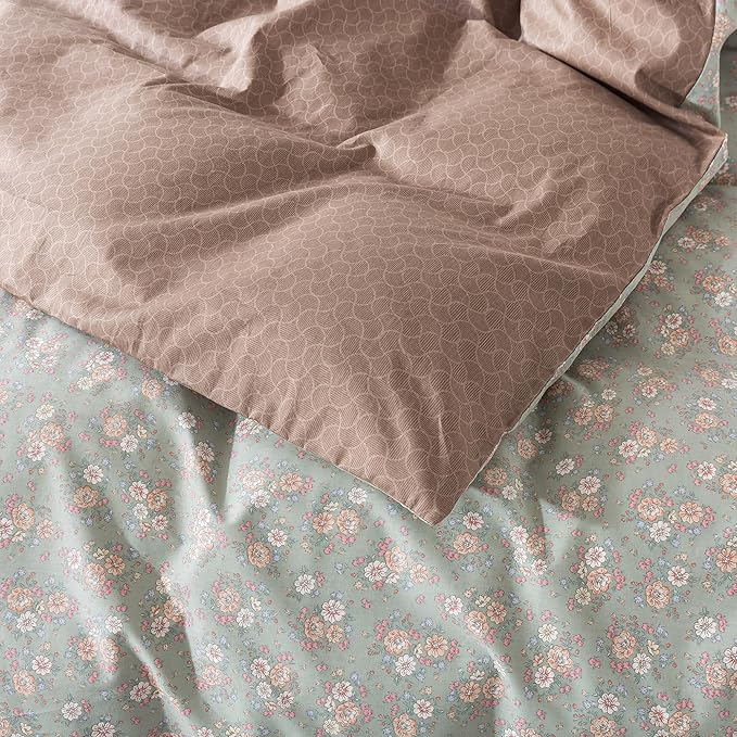 HoneiLife Wildflower Duvet Cover Queen - 100% Cotton Comforter Cover Sets, Floral Duvet Cover Sets,Botanical Bedlinen Set with Zipper Closure & Corner Ties, Vitality
