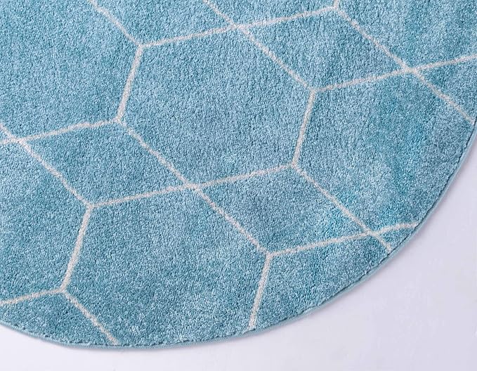 Unique Loom Trellis Frieze Collection Area Rug - Geometric (4' 1" Round, Light Blue/ Ivory)