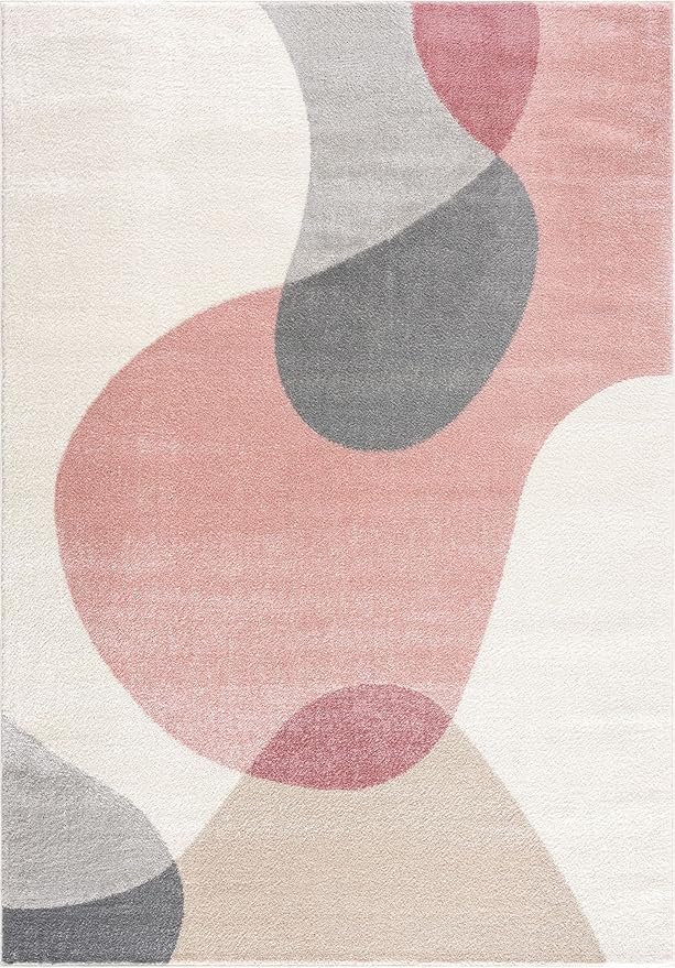Abani Rugs Cream and Pink 6 ft. X 9 ft. Contemporary mid-Century Rug with Beige and Pink Geometric Circle. Minimalistic Design Rectangular Area Rug. Turkish Stain Resistant Area Rug.