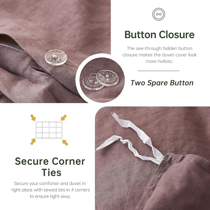 Simple&Opulence 100% Linen Duvet Cover Set, Natural French Flax Purple Duvet Cover Twin Size, Breathable Soft Comfy Linen Bedding Comforter Cover with 1 Pillowcase(Purple, 68"x86")