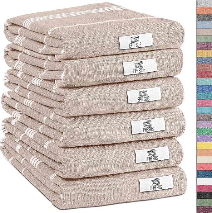 Hand Towels - Set of 6 | 18" x 30" - Decorative Turkish Hand Towel for Bathroom, Kitchen, Guest, Face, Hair, Tea, Dishcloth (Sultan, Beige)