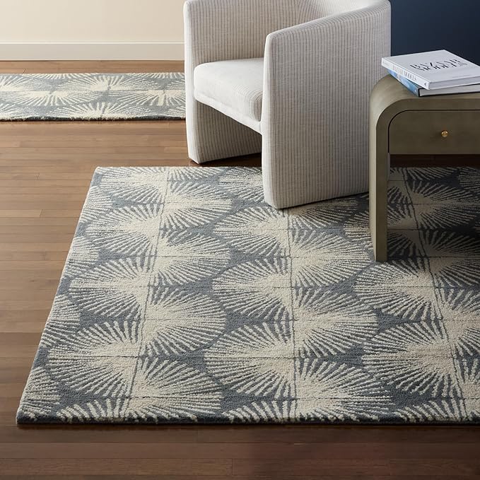 Nicole Miller New York Kendall Fluted Geo Handcrafted Area Rug, 100% Wool Rug, Grey, 6'x9'