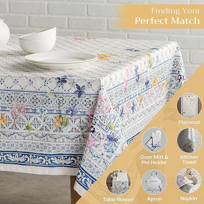 Maison d' Hermine Table Cloth Square Table 100% Cotton 54 x 54 Inches Tablecloth Reusable Decorative for Dining Room Farmhouse Home Valentines Day Decorations Spring Summer - Faience