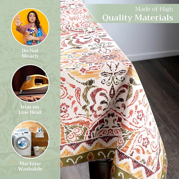 Maison d' Hermine Table Cloth Rectangle Table 100% Cotton 60 x 120 Inches Fall Tablecloth Reusable Everyday Use for Thanksgiving Christmas Decorations Dining Farmhouse Party (Damask)