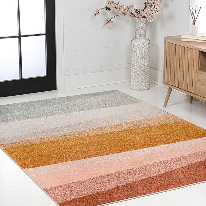 JONATHAN Y Prism Geometric Striped Indoor Area Rug 3x5, Red/Yellow/Gray, Modern, Coastal, Easy-Cleaning for Living Room, Bedroom, Kitchen, Pet Friendly, Non-Shedding (DZC101B-3)