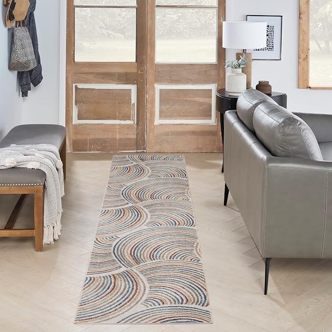 Nourison Home Astra Machine Washable Ivory Multicolor 2'2" x 12' Area Rug - Easy Clean, Non Shedding, Bed Room, Living Room, Dining Room, Kitchen (12' Runner)