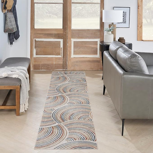 Nourison Home Astra Machine Washable Ivory Multicolor 2'2" x 12' Area Rug - Easy Clean, Non Shedding, Bed Room, Living Room, Dining Room, Kitchen (12' Runner)