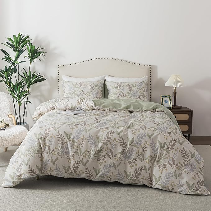 HoneiLife Cotton Duvet Cover Queen - Floral Comforter Cover 3-PC, Soft & Breathable Flower Bedding Duvet Cover Sets with Zipper Closure & Corner Ties, Wildflower Comforter Cover Sets, Blooms