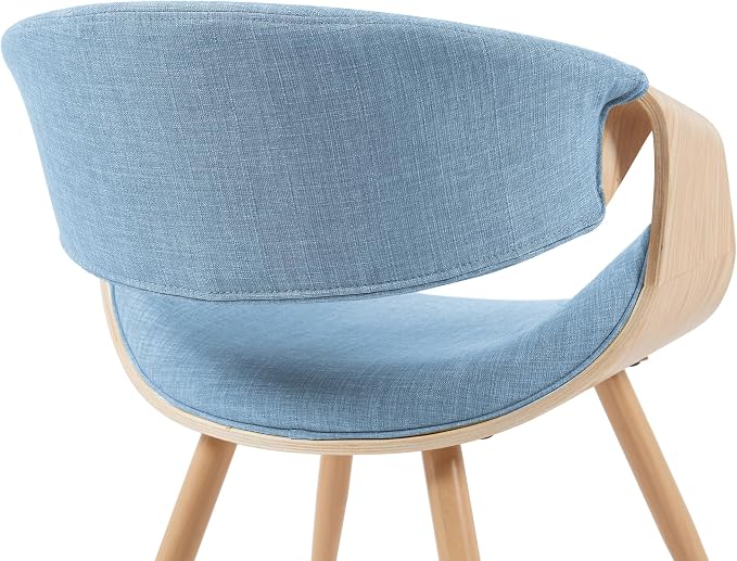 Armen Living Butterfly Mid-Century Dining Chair with Light Blue Fabric Upholstered Seat and Oak Finish