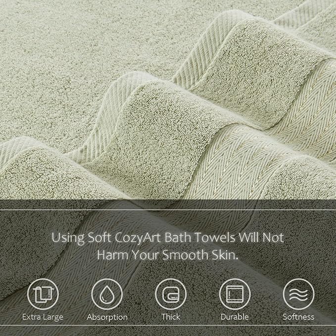 COZYART Sage Green Bath Towels for Bathroom 2 Pcs, 27x54 Cotton Bath Towel Set Super Soft Absorbent Durable 650 GSM Shower Towels for Daily Use