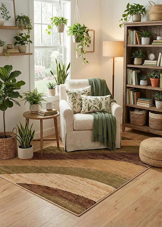 Well Woven Good Vibes Cecilia Multi Color Brown 5'3" x 7'3" Modern Area Rug for Living & Dining Room - Stain-Resistant, Hand-Carved, 3D Abstract Design