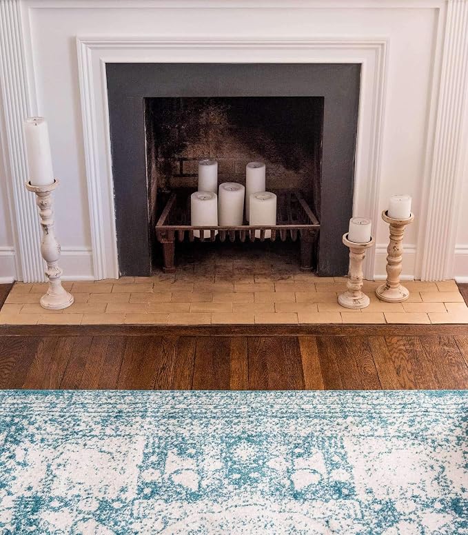 Unique Loom Bromley Collection Area Rug - Wells (4' 1" x 6' 1" Rectangle, Turquoise/ Ivory)
