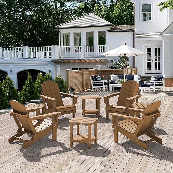 SERWALL Double Adirondack Side Table Rectangular End Table Set of 2, Brown