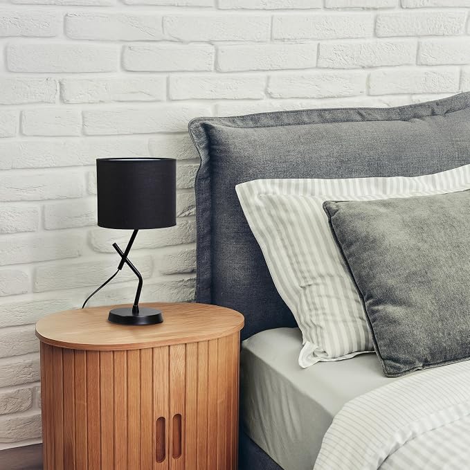Simple Designs LT1172-BLK 17.13" Metal and Modern Abstract Table Lamp with Drum Fabric Shade, Bedroom, Office, Living Room, Dorm, Side Tables, Black