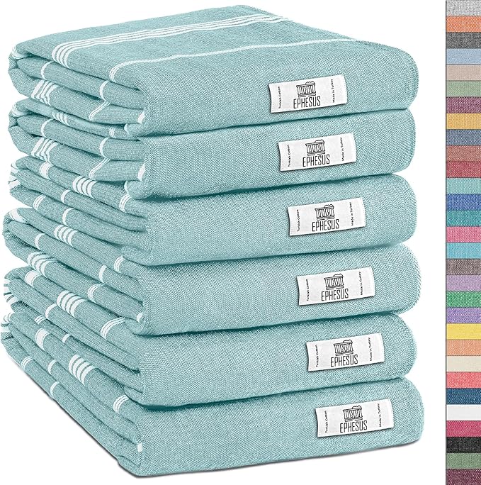 Hand Towels - Set of 6 | 18" x 30" - Decorative Turkish Hand Towel for Bathroom, Kitchen, Guest, Face, Hair, Tea, Dishcloth (Sultan, Mint)