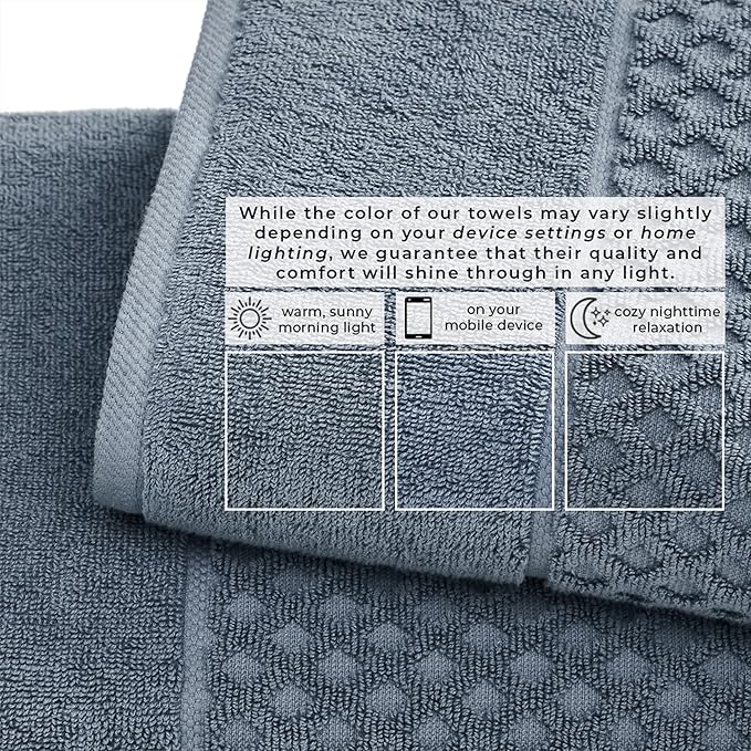 Great Bay Home Bath Towels - 100% Cotton 6 Piece Towel Set - Diamond Waffle Weave - Absorbent, Durable, Quick-Dry Towels for Bathroom (Blue)