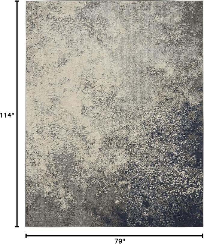 Nourison Home Passion Charcoal/Ivory 6'7'' x 9'6'' Area-Rug, Modern, Abstract, Easy-Cleaning, Non Shedding, Bed Room, Living Room, Dining Room, Kitchen, (7' x 10')