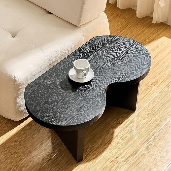 Coffee Table Butterfly Shaped Center Table Wood Modern Accent Table for Living Room Apartment, Black