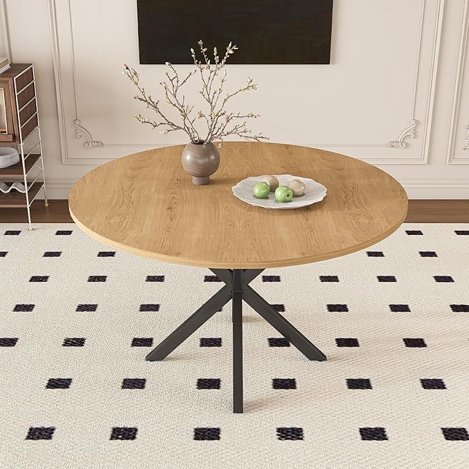 43"-59" Extendable Round Dining Table for 4-6,Mid Century Modern Wood Grain Table,Expandable Kitchen Table for Small Spaces