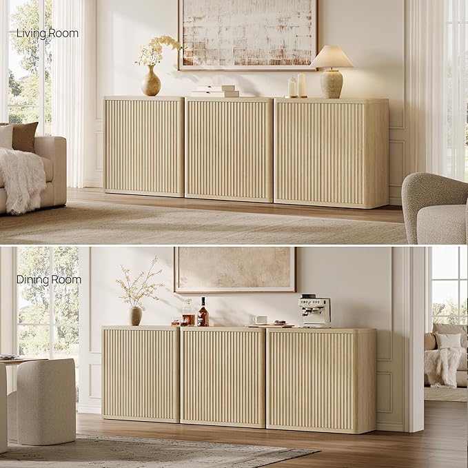 SICOTAS Buffet Cabinet with Storage Sideboard Accent Modern Credenza with Doors & Shelves Fluted 34.6" Tall Media Console Mid Century Coffee Bar Table for Living Room Kitchen Dining Room Hallway