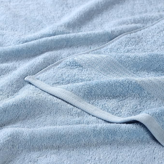 Superior Heritage Egyptian Cotton Bath Towel Set, Large Body Towels for Home Bathroom, Master, Guest Bath Decor, Plush, Absorbent Basics, Spa, Hotel, Resort, Luxury Essentials, Set of 4, Light Blue