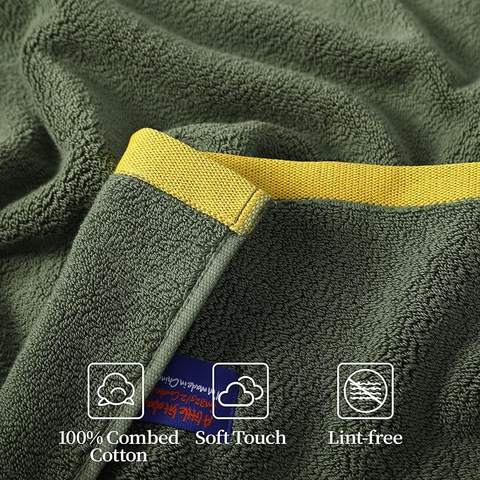 REDKISS 2 Pack Cotton Bath Towels, Soft Absorbent 600 GSM, 27x54 Inch | Quick Dry | Reinforced Stitching | Modern Contrast Border Design | Machine Washable | Bathroom, Gym|Spa & Guest Use | Green