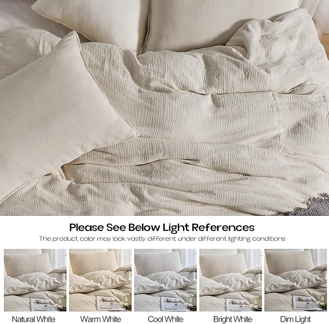 Simple&Opulence Linen Muslin Duvet Cover Set Queen Size, 3Pcs Grey Linen Cotton 3-Layer Gauze Minimalist Comforter Cover 88”x92”, Ultra Soft Breathable Seersucker Bedding Set with 2 Pillowcases