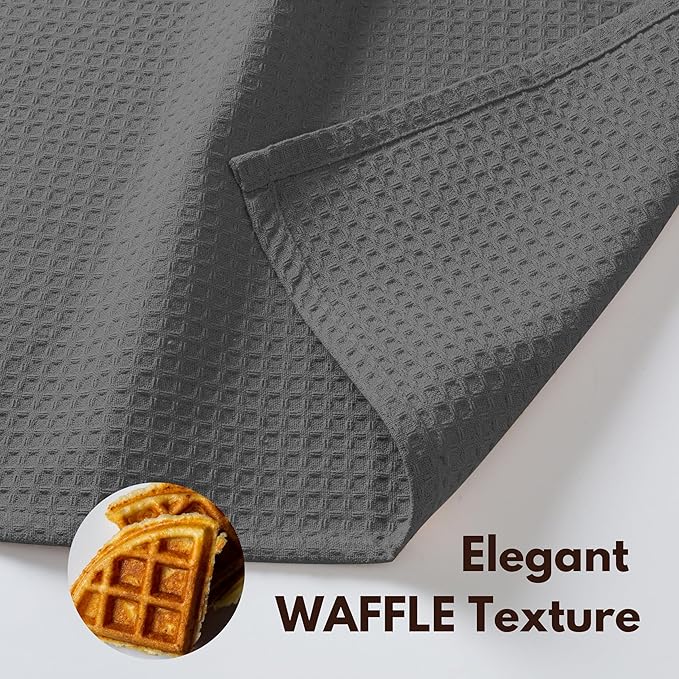 Native Fab 6 Pack Waffle Dish Cloths - 100% Cotton, Absorbent, Quick Dry & Soft Towels for Cleaning, Cooking & Drying Dishes - Perfect for Home, Restaurants, Bars, 12x12 inch - Grey