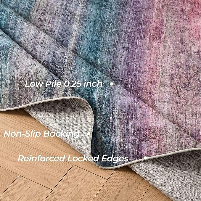 Kokia Abstract Area Rug Living Room 5x7 Colorful Washable Large Rug Bedroom Living Room Under Dining Table Soft Non Slip Stain Resistant Red Carpet Room Decor, Oslo Orchid