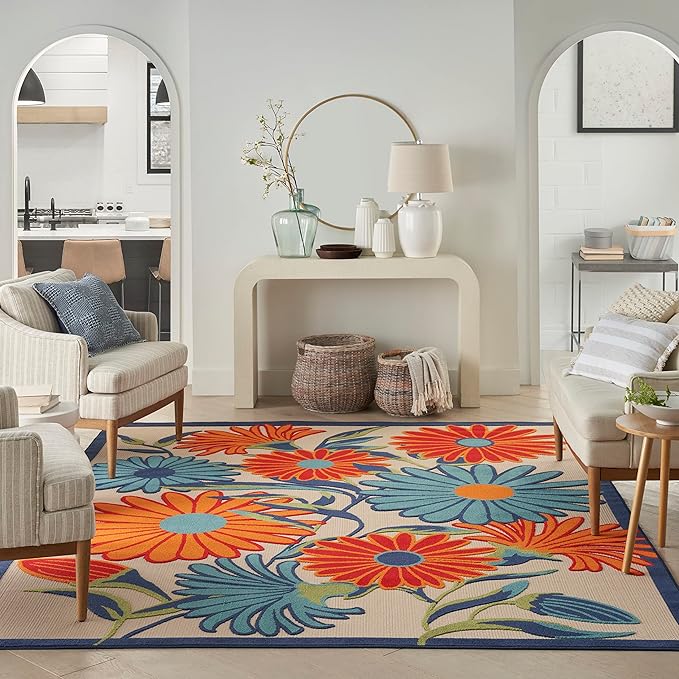 Nourison Home Aloha Multicolor 5'3" x 7'5" Area Rug - Easy Clean, Non Shedding, Bed Room, Living Room, Dining Room, Kitchen (5' x 8')
