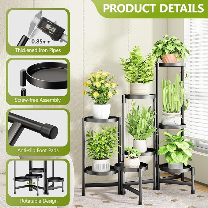Cawukege 8 Tier Plant Stand Indoor, Tiered Plant Stand Outdoor for Multiple Plants, Corner Plant Shelf for Patio Balcony Porch Garden Living Room House, Black